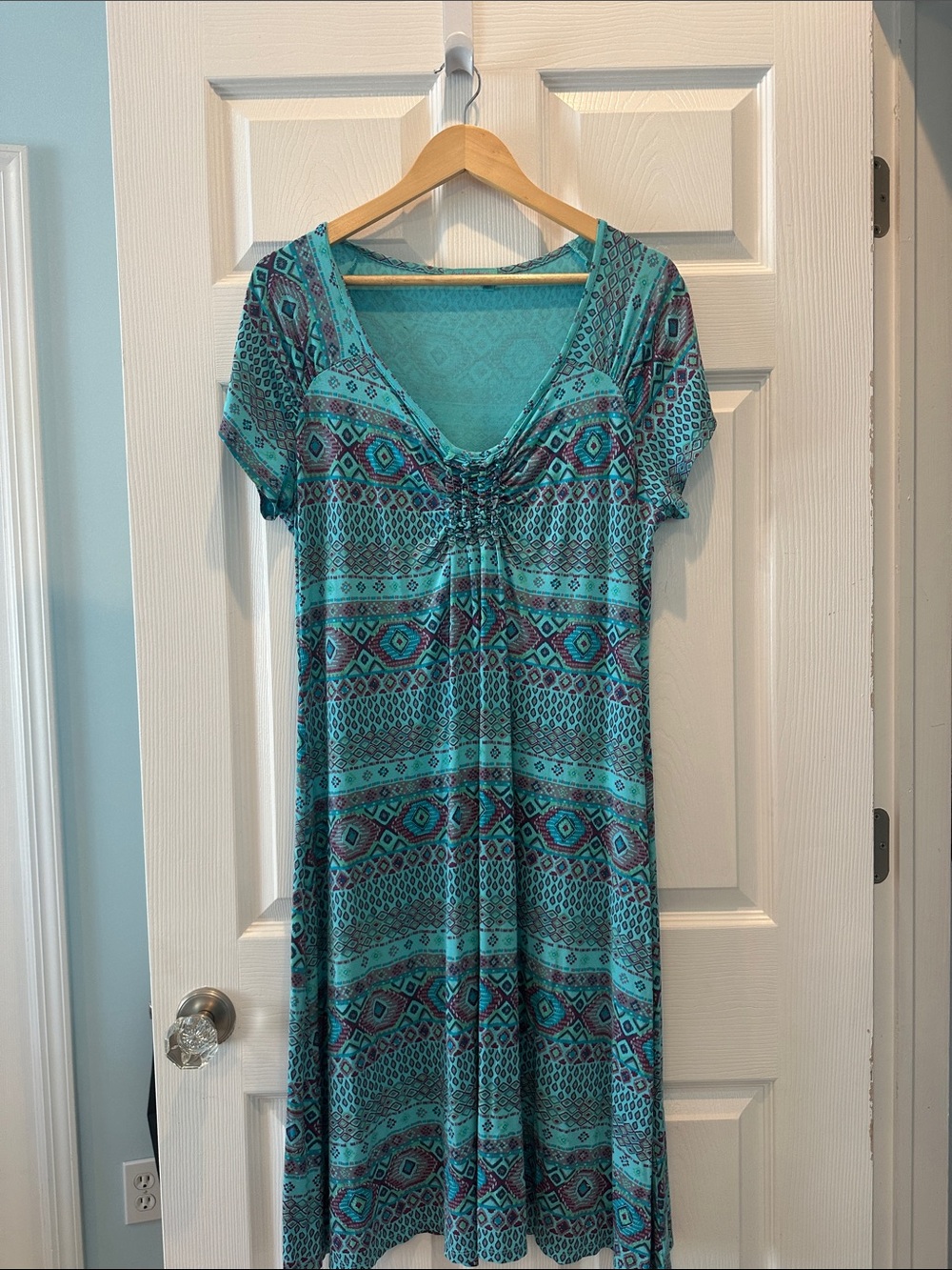 Fresh Produce Turquoise cotton Patterned Short Sleeve Maxi Dress